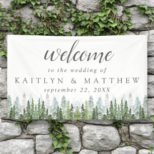 Het Waterverf Pine Tree Forest Wedding Collectie Spandoek