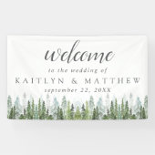 Het Waterverf Pine Tree Forest Wedding Collectie Spandoek (Horizontaal)