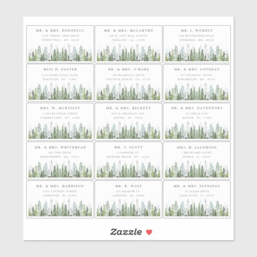 Het Waterverf Pine Tree Forest Wedding Collectie Sticker (Vel)