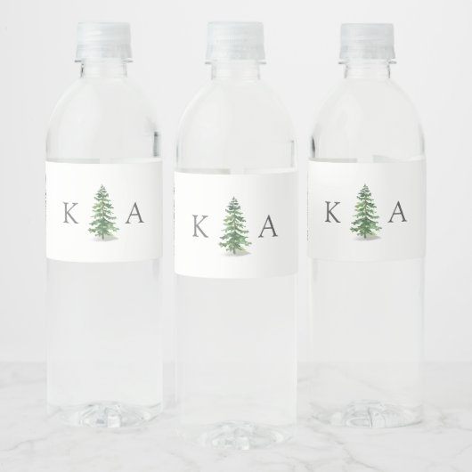 Het Waterverf Pine Tree Forest Wedding Collectie Waterfles Etiket (Flessen)