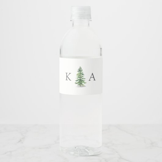 Het Waterverf Pine Tree Forest Wedding Collectie Waterfles Etiket (Voorkant)