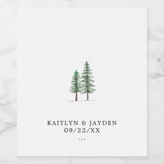 Het Waterverf Pine Tree Forest Wedding Collectie Wijn Etiket (Enkel label)