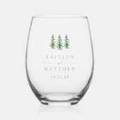 Het Waterverf Pine Tree Forest Wedding Collectie Wijnglas Zonder Voet (Voorkant)