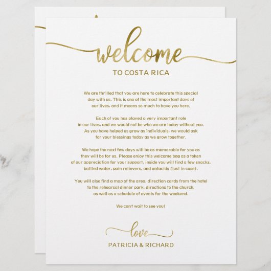 Het Weekend van de bruiloft Welkome Reisroute Eenv (Voorkant / Achterkant)