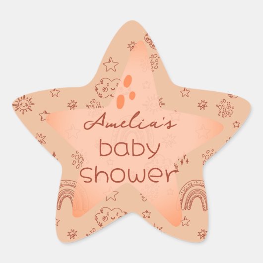 Het weer in baby shower Boho Peachy Ster Sticker (Voorkant)