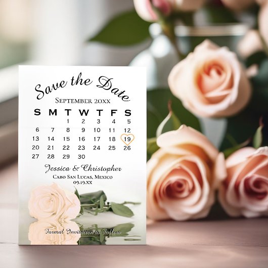 Het weerspiegelen van het Roos van het Peach Elega Save The Date
