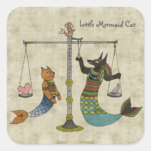 Het wegen van de Heart Mermaid Cat Vierkante Sticker (Voorkant)