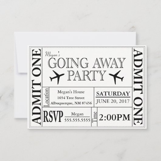 Het weggaan van de Uitnodiging van het Ticket van  (Voorkant)