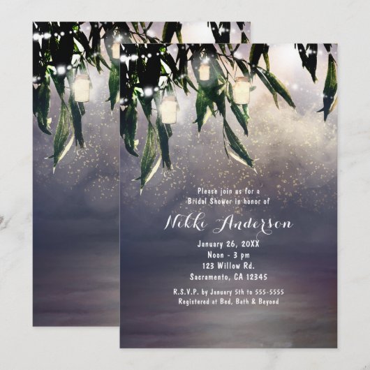 Het wekken van Wilde Boom & Mason Jar Lichten Uitn Kaart (Voorkant / Achterkant)