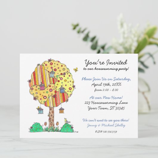 Het welkom heten Birdhouse Boom Inwijdingsfeest Ui Kaart (Staand voorkant)