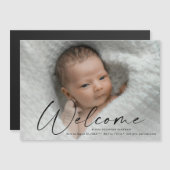 Het Welkome Baby van het manuscript de Aankondigin Magnetische Uitnodiging (Voorkant / Achterkant)
