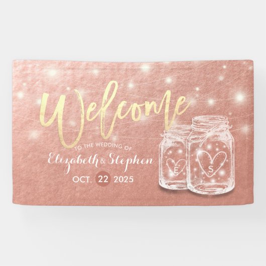 Het Welkome Mason Jars String Lights Roos Gold Spandoek (Horizontaal)