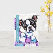 Het Welkome Nieuwe Puppy van Boston Terrier Kaart (Gele Bloem)