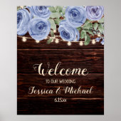 Het Welkome Rustic Wood Blue Floral String Poster (Voorkant)