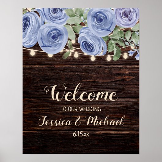 Het Welkome Rustic Wood Blue Floral String Poster (Voorkant)