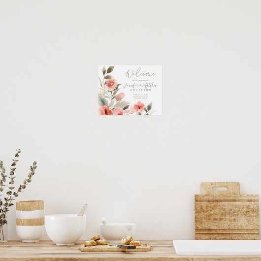 Het Welkome Waterverf van de bruiloft Blush Roos F Poster (Keuken)