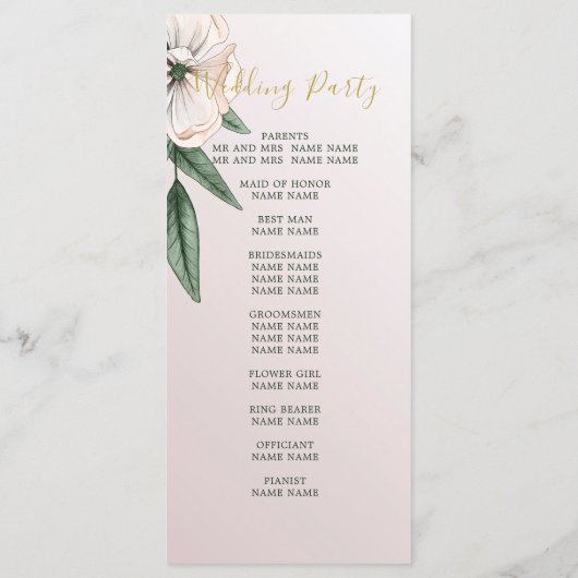Het welkomstprogramma Magnolia Floral Wedding Menu (Achterkant)