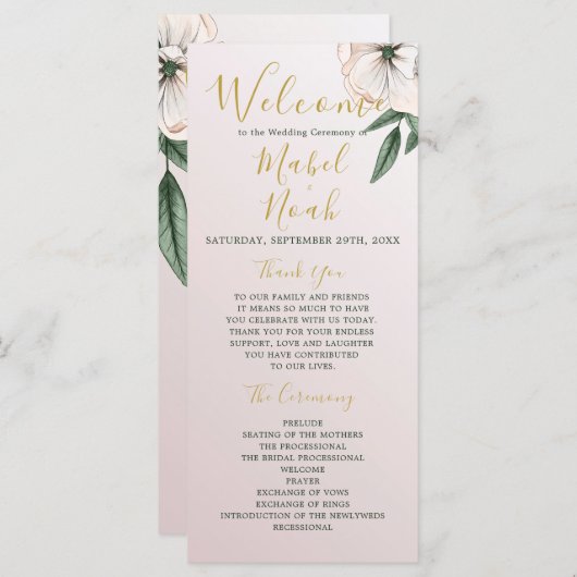 Het welkomstprogramma Magnolia Floral Wedding Menu (Voorkant / Achterkant)