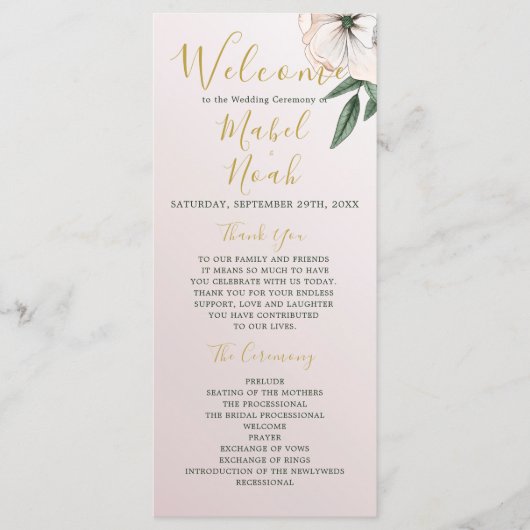 Het welkomstprogramma Magnolia Floral Wedding Menu (Voorkant)