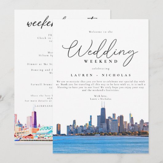 Het Welkomstreisroute van Chicago Wedding Weekend Kaart (Voorkant / Achterkant)