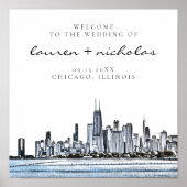 Het Welkomstteken van Chicago Skyline Wedding Poster (Voorkant)