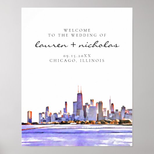 Het Welkomstteken van Chicago Skyline Wedding Poster (Voorkant)