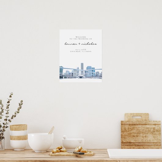 Het Welkomstteken van Chicago Skyline Wedding Poster (Keuken)