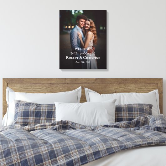 Het welkomstteken van de bruiloft met foto op canv canvas afdruk (Insitu (Slaapkamer))