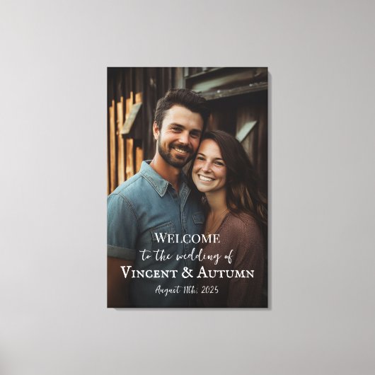 Het welkomstteken van de bruiloft met foto op canv canvas afdruk (Voorkant)