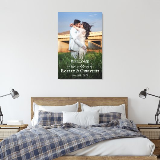 Het welkomstteken van de bruiloft met foto op canv canvas afdruk (Insitu (Slaapkamer))