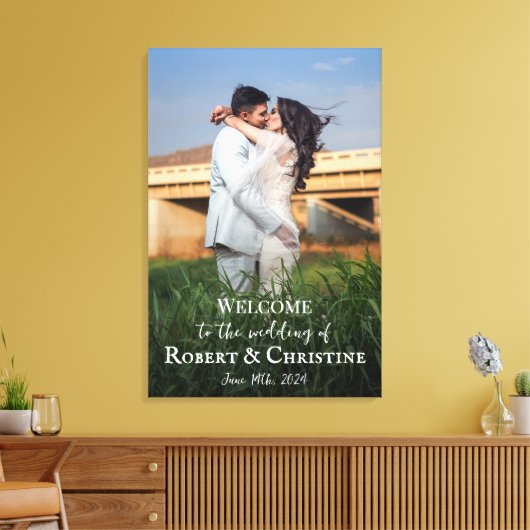 Het welkomstteken van de bruiloft met foto op canv canvas afdruk (Insitu (Woonkamer))