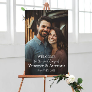 Het welkomstteken van de bruiloft met foto op canv canvas afdruk