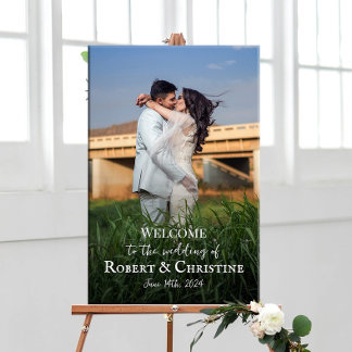 Het welkomstteken van de bruiloft met foto op canv canvas afdruk