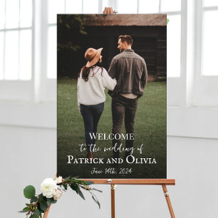 Het welkomstteken van de bruiloft met foto op canv canvas afdruk