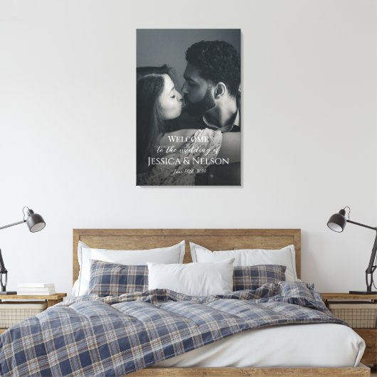 Het welkomstteken van het huwelijk met fotocanvas canvas afdruk (Insitu (Slaapkamer))