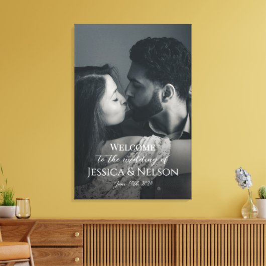 Het welkomstteken van het huwelijk met fotocanvas  canvas afdruk (Insitu (Woonkamer))