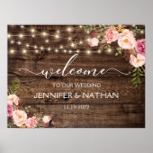 Het welkomstteken van Rustic String Lights Wedding Poster (Voorkant)