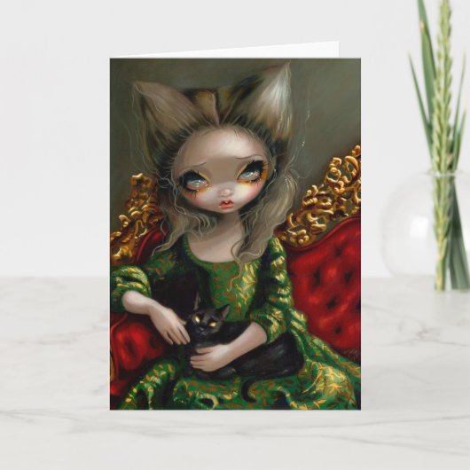 Het Wenskaart "Princess with a Black Cat" Kaart (Voorkant)