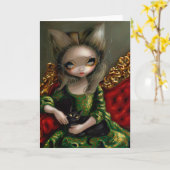 Het Wenskaart "Princess with a Black Cat" Kaart (Gele Bloem)