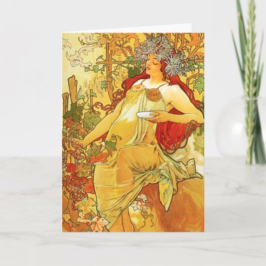 Het Wenskaart van Alphonse Mucha Autumn Kaart (Voorkant)