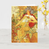 Het Wenskaart van Alphonse Mucha Autumn Kaart (Gele Bloem)