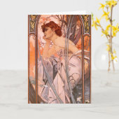 Het Wenskaart van Alphonse Mucha Evening Reverie Kaart (Gele Bloem)