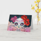 Het Wenskaart van Amelia Calavera Sugar Skull Kaart (Gele Bloem)
