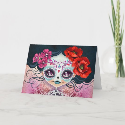 Het Wenskaart van Amelia Calavera Sugar Skull Kaart (Voorkant)
