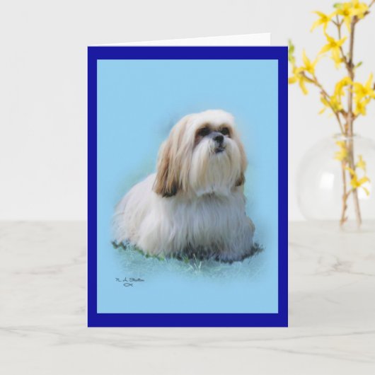 Het Wenskaart van Apso van Lhasa Kaart (Gele Bloem)