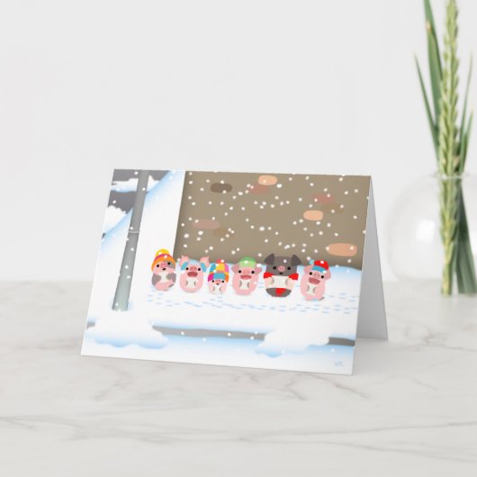 Het wenskaart van Carol Cartoon Pigs van Kerstmis Feestdagen Kaart (Voorkant)