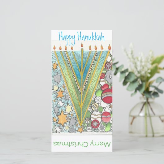 Het Wenskaart van de Chanoeka van Kerstmis Feestdagenkaart (Staand voorkant)