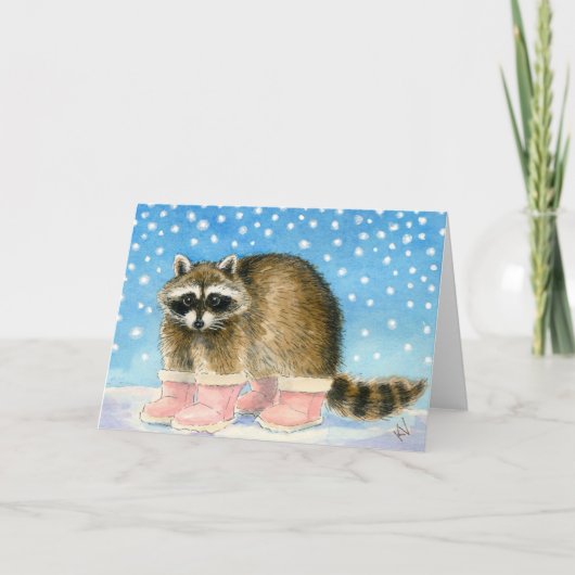 Het wenskaart van de Dag van Raccoon'sSnow Feestdagen Kaart (Voorkant)