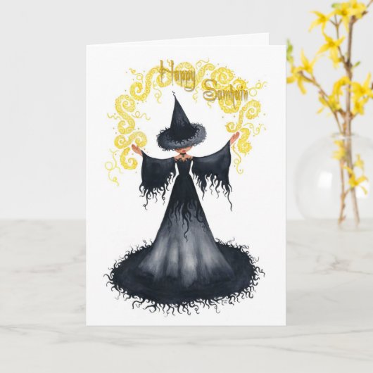 Het Wenskaart van de Heks van Samhain Kaart (Gele Bloem)