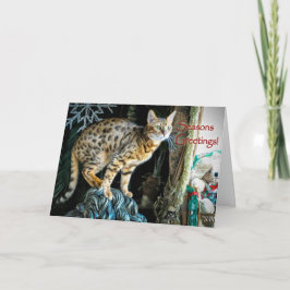 Het Wenskaart van de Kat van Bengalen van de Feestdagen Kaart